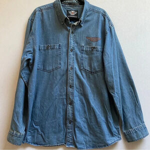Harley Davidson Denim Long Sleeve Button Shirt 25”  PTP Sz XXL